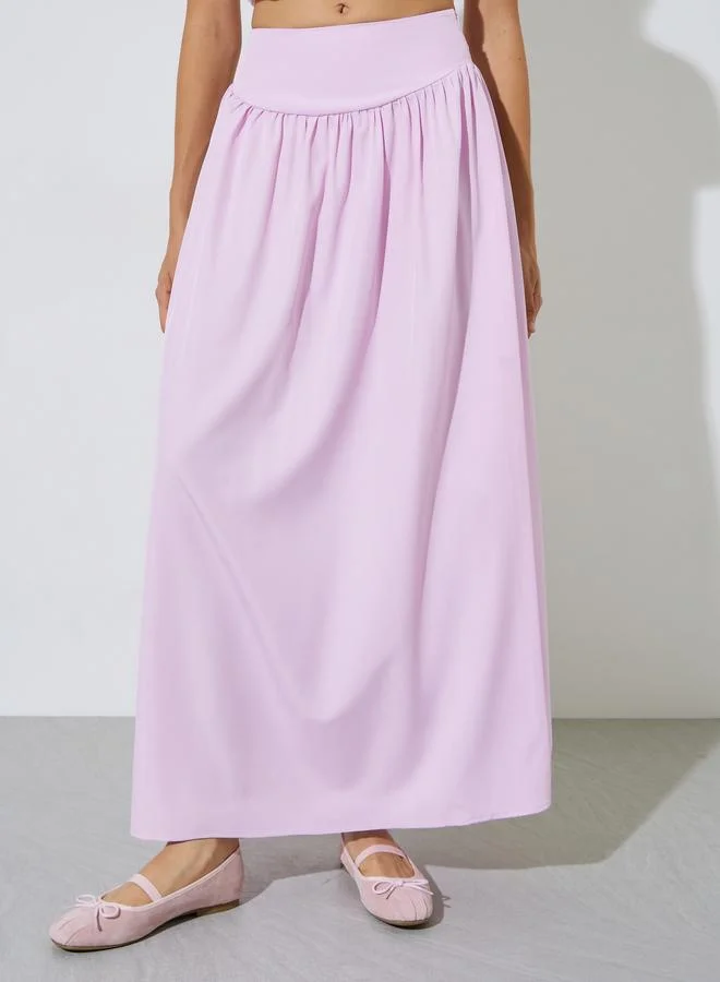 Styli Pink Solid A-Line Maxi Skirt