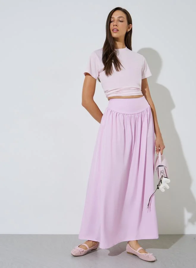 Styli Pink Solid A-Line Maxi Skirt