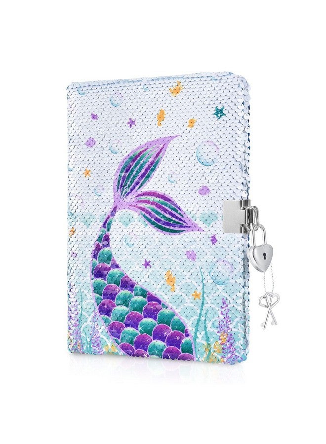 Wernnsai Mermaid Sequins Notebook - Reversible Mermaid Journals Unique Gift For Girls Travel School A5 Secret Diary Notebooks With Locks And Keys  - Image 1