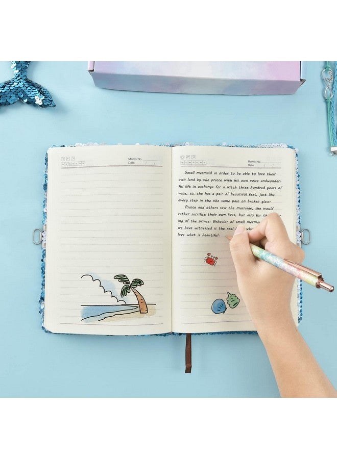 Wernnsai Mermaid Sequins Notebook - Reversible Mermaid Journals Unique Gift For Girls Travel School A5 Secret Diary Notebooks With Locks And Keys  - Image 5