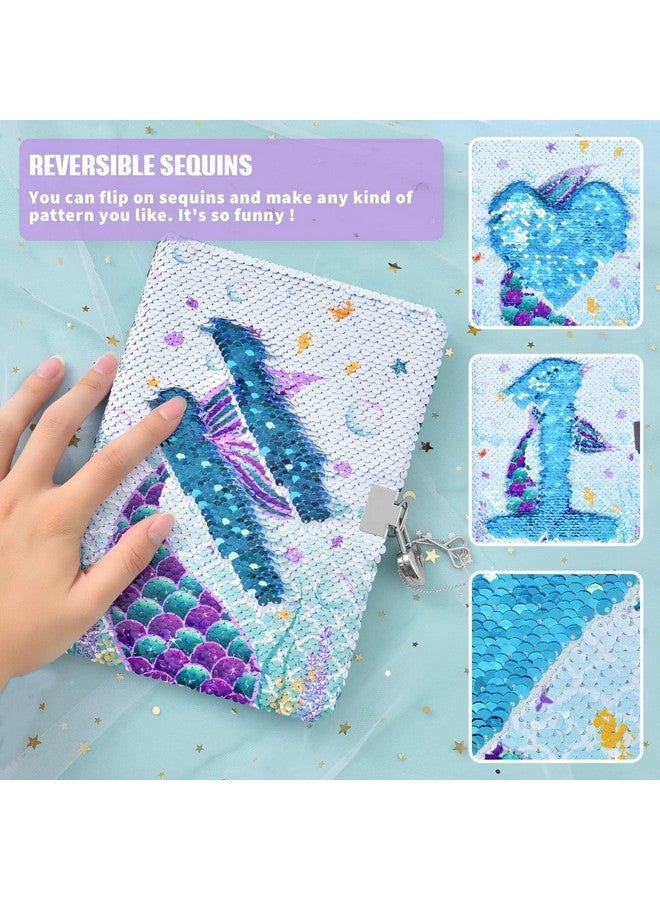 Wernnsai Mermaid Sequins Notebook - Reversible Mermaid Journals Unique Gift For Girls Travel School A5 Secret Diary Notebooks With Locks And Keys  - Image 4