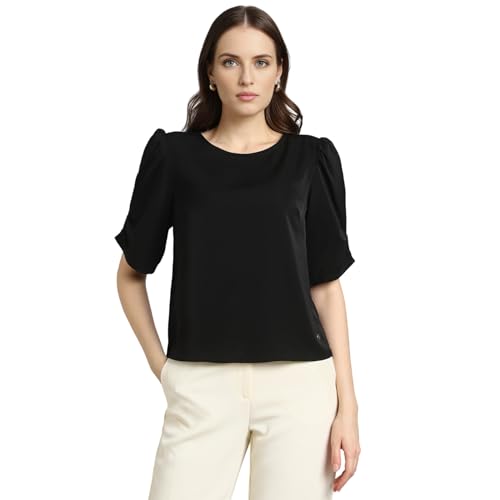 Van Heusen Women's Regular Fit T-Shirt (VWTSURGF918012_Black - Image 1