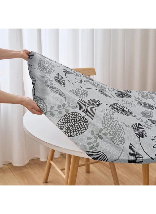LIBERECOO Round Vinyl Fitted Tablecloth with Flannel Backing Elastic Edge Plastic Table Cover - Leaf Whisper - Waterproof Stain-Resistant Wipeable Tablecloths - Image 2