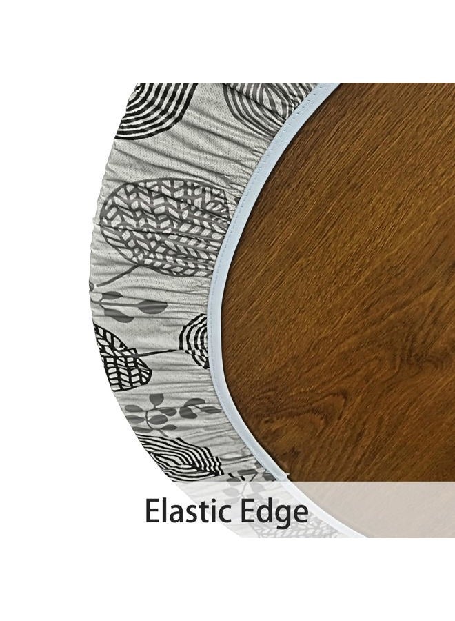 LIBERECOO Round Vinyl Fitted Tablecloth with Flannel Backing Elastic Edge Plastic Table Cover - Leaf Whisper - Waterproof Stain-Resistant Wipeable Tablecloths - Image 3