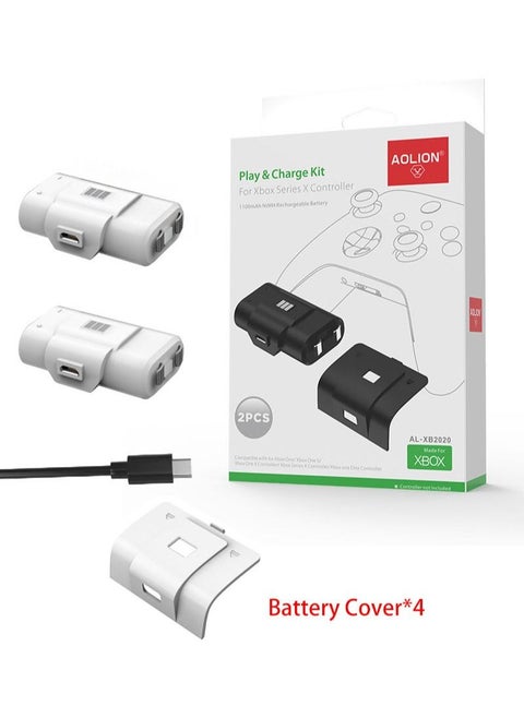حزمة بطارية متوافقة مع أجهزة Xbox One / Xbox One S / Xbox One / Xbox One Elite / Xbox Series S / X ، 2 حزمة بطارية قابلة لإعادة الشحن مع كابل شحن و 4 أغطية للبطارية