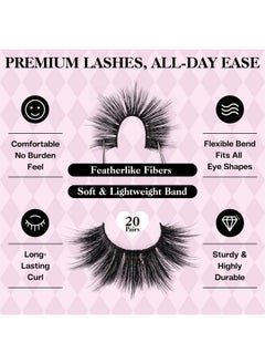 Calailis False Eyelashes Natural Look Fake Lashes 20 Pairs Wispy Fluffy False Lashes Faux Mink Fake Eyelashes Cat Eye Lashes Soft And Reusable Strip Lashes (Cv06)  - Image 2