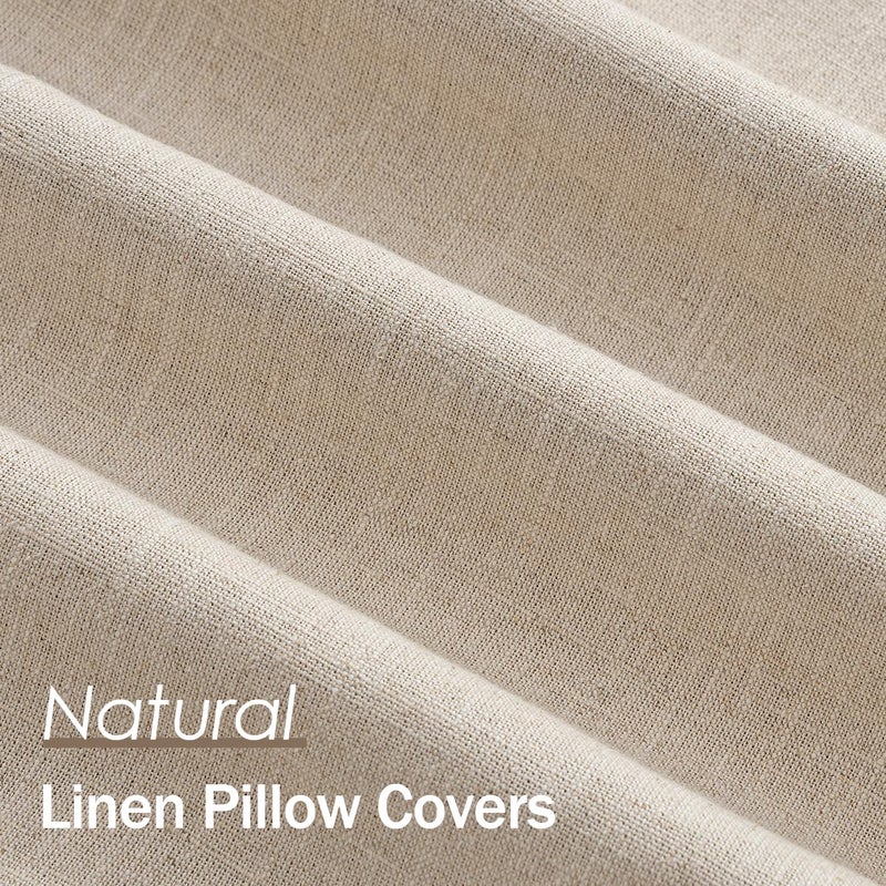 ANRODUO Pack of 2 Decorative Linen Pillow Covers Euro Sham Natural Beige Neutral Farmhouse Boho Soild Cushion Case Soft Accent Pillowcase for Couch Sofa Bedroom Living Room Home Decor 26 x 26 Inch - Image 2