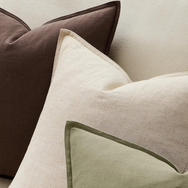 ANRODUO Pack of 2 Decorative Linen Pillow Covers Euro Sham Natural Beige Neutral Farmhouse Boho Soild Cushion Case Soft Accent Pillowcase for Couch Sofa Bedroom Living Room Home Decor 26 x 26 Inch - Image 3