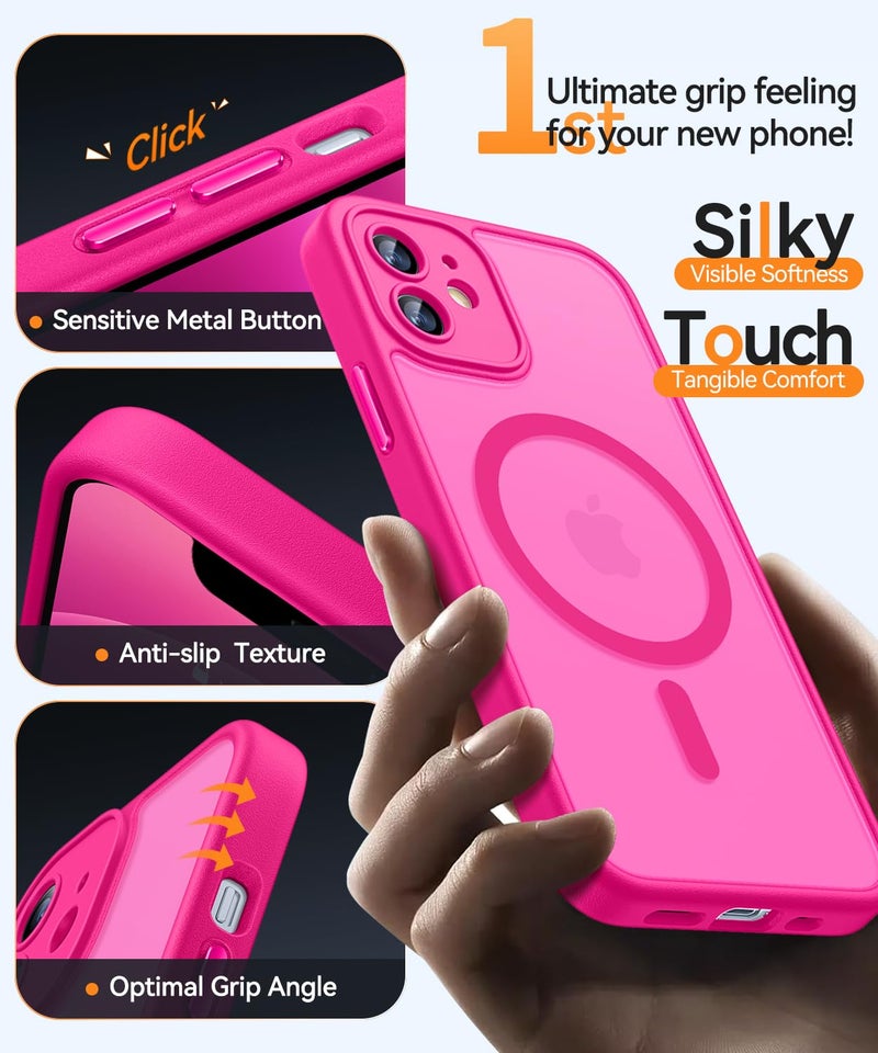 CANSHN Magnetic for iPhone 12 Mini Case, Upgraded [Full Camera Protection] [Compatible with Magsafe] [Translucent Matte] Shockproof Protective Phone Case for iPhone 12 Mini 5.4" - Hot Pink - Image 5