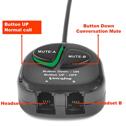 VoiceJoy 4P4C RJ9 Splitter Training Adapter Telephone Training Adapter Y Splitter+ Two Mute Buttons for Headset for Nortel Meridican, Norstar, Avaya, Ashtra, Mitel, Polycom, Ge Phones etc - Image 2