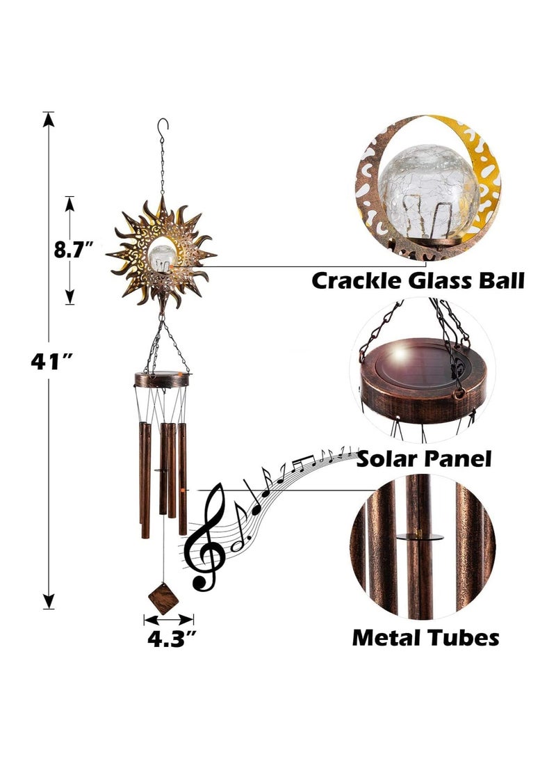 Zikra Suntown Solar Wind Chimes for Outside, Sun Windchimes Outdoor w/Crackle Glass Ball Warm LED Light, Metal Wind Chime for Yard Patio Lawn Garden Hanging Decor Gardening Gift for Women Mom Grandma - Image 4