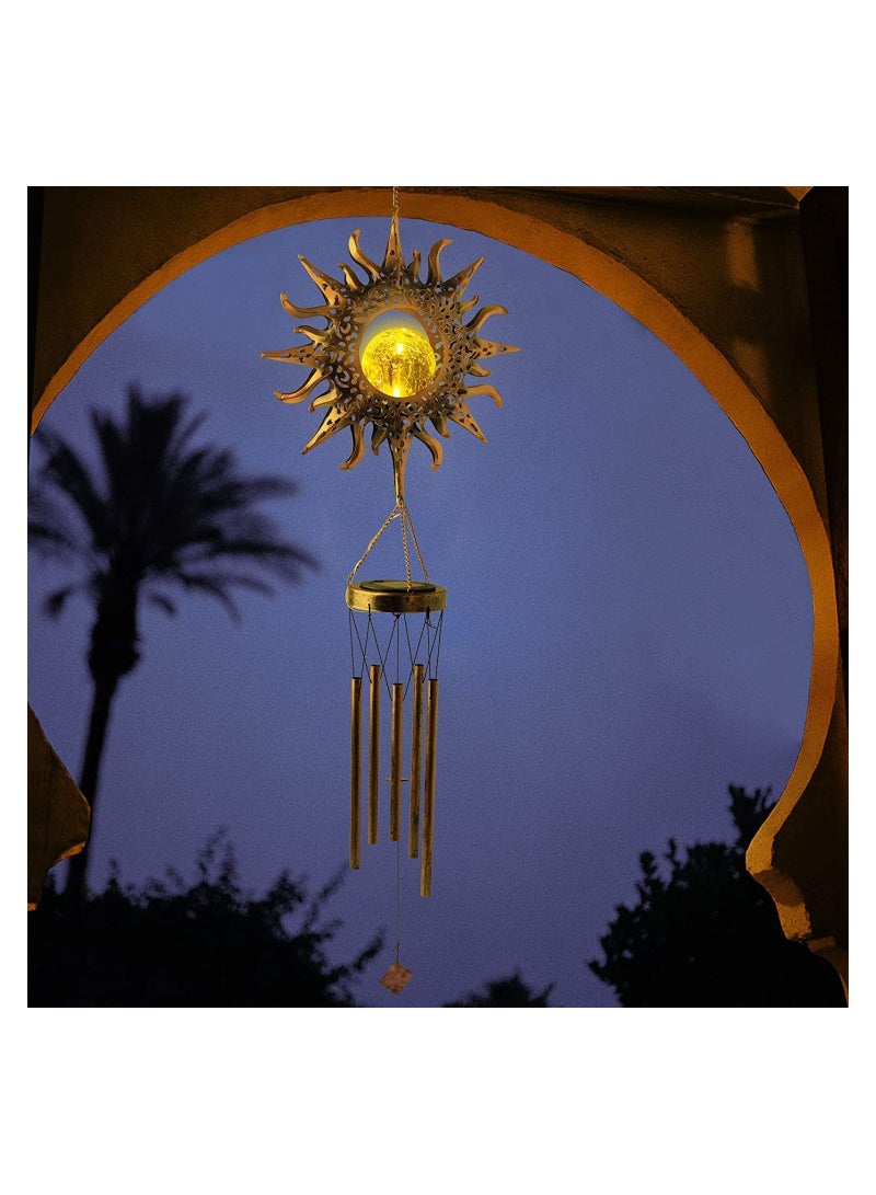 Zikra Suntown Solar Wind Chimes for Outside, Sun Windchimes Outdoor w/Crackle Glass Ball Warm LED Light, Metal Wind Chime for Yard Patio Lawn Garden Hanging Decor Gardening Gift for Women Mom Grandma - Image 2