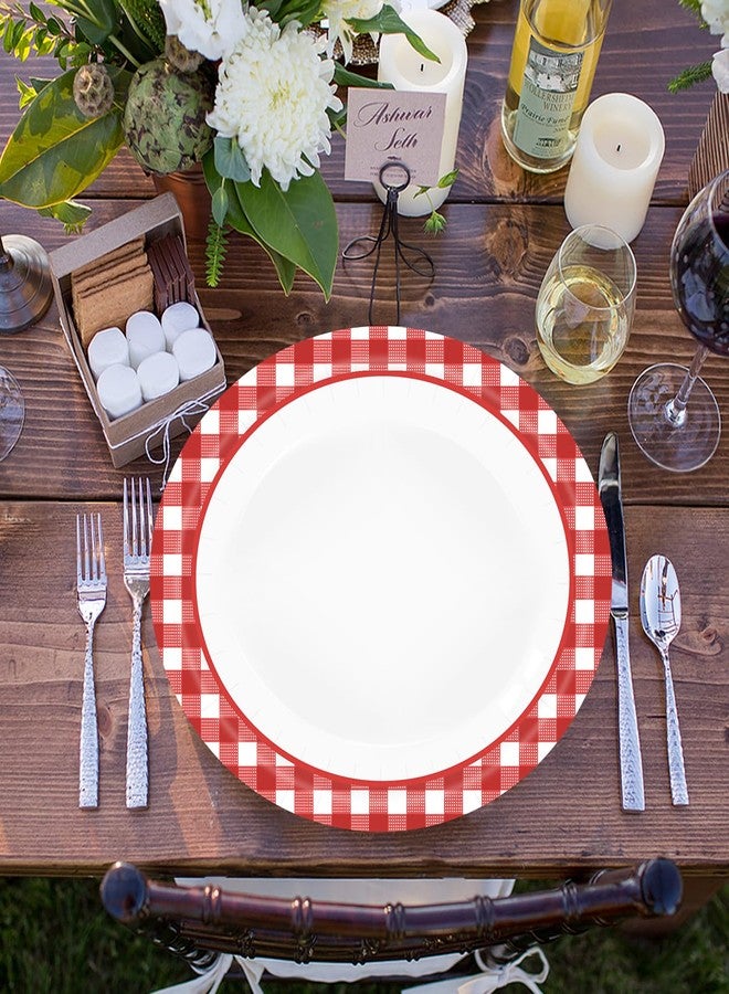 HEIPINIUYE 50 Pieces Red Gingham Oval Paper Plates 10 X 12 Inch Red and White Plates Disposable Dinner Plates for Picnic Wedding Baby Shower Birthday Party Dessert Plates - Image 4