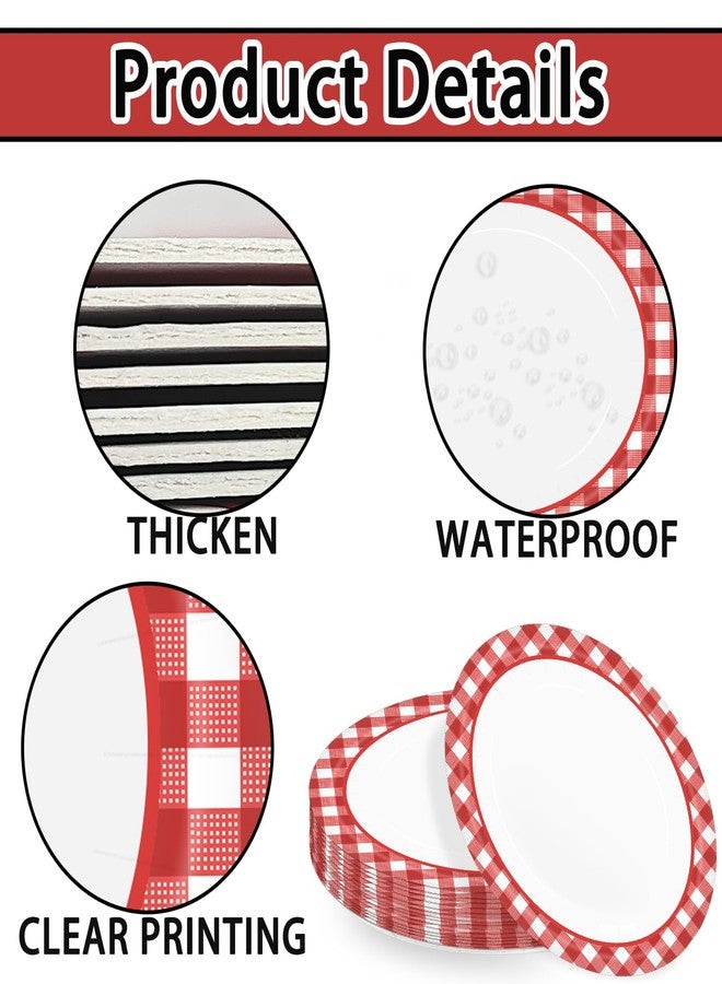 HEIPINIUYE 50 Pieces Red Gingham Oval Paper Plates 10 X 12 Inch Red and White Plates Disposable Dinner Plates for Picnic Wedding Baby Shower Birthday Party Dessert Plates - Image 3