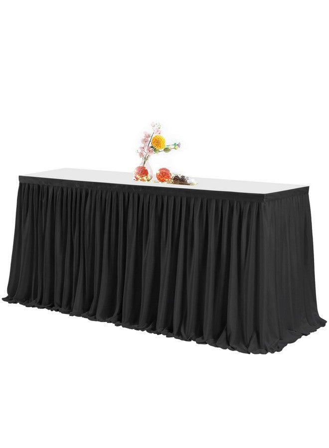 Partisky Black Polyester Table Skirt for Rectangle Tables 6ft, Wrinkle Resistant Pleated Ruffle Table Cloth for Banquet Wedding Trade Baby Shower Display Gift Dining Table - Image 1