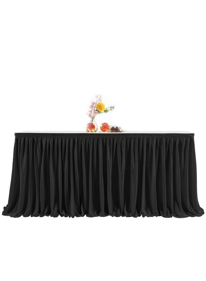 Partisky Black Polyester Table Skirt for Rectangle Tables 6ft, Wrinkle Resistant Pleated Ruffle Table Cloth for Banquet Wedding Trade Baby Shower Display Gift Dining Table - Image 4