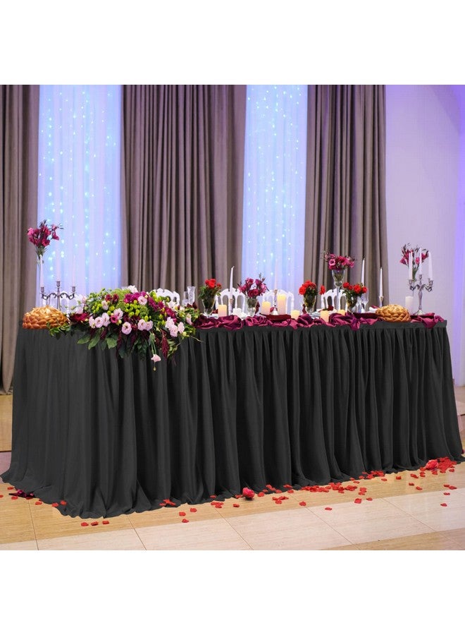 Partisky Black Polyester Table Skirt for Rectangle Tables 6ft, Wrinkle Resistant Pleated Ruffle Table Cloth for Banquet Wedding Trade Baby Shower Display Gift Dining Table - Image 3
