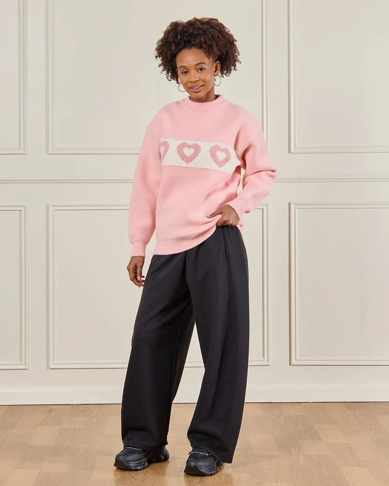Redtag Senior Girls Pink Hearts Print Pullover