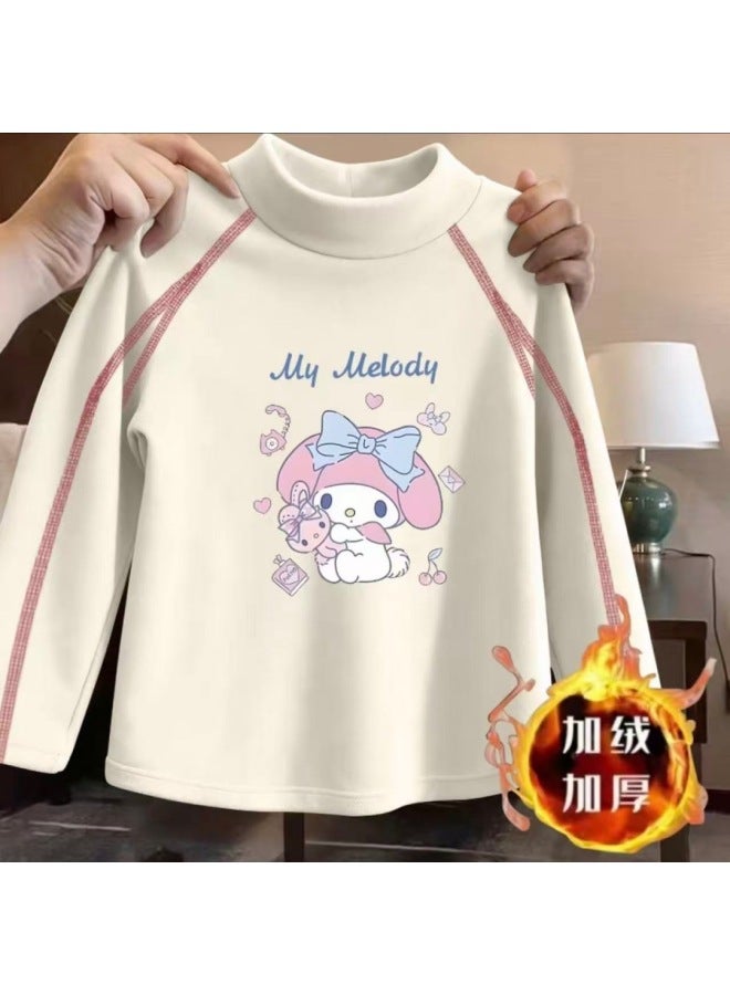 Girls' Fleece-lined Base Shirt Autumn And Winter Popular Long-sleeve T-shirt Baby Half-high Collar Sweet Cute Top Trendy