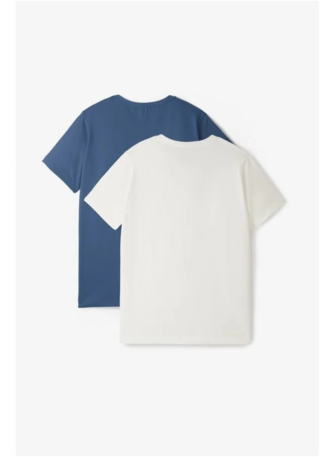 جون June Kids Short Sleeve 2-Pack Plain Tshirt Ecre - Indıgo