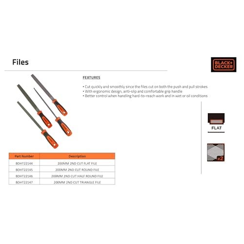 BLACK+DECKER BDHT22146 Steel 200mm 2nd Cut Half Round File (Orange) - Image 5