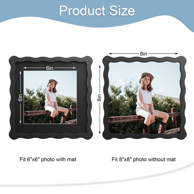 ثكرلوف إطار صور THKRLOF مقاس 8x8 بوصة مع حافة داخلية لإطار صور 6x6 بوصة، إطار خشبي ذو حواف مموجة وزجاج حقيقي، مناسب لوضعه على الطاولة أو تعليقه على الحائط، لون أسود، عبوة واحدة - Image 3