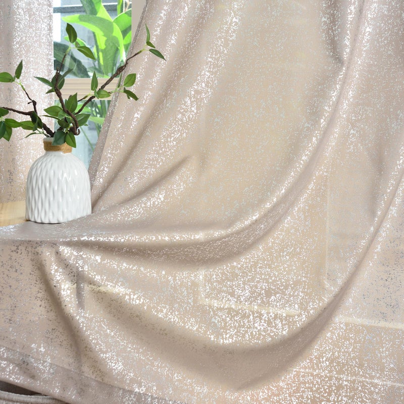 TERLYTEX Silver Taupe Curtains 84 Inches Long for Living Room, Metallic Silver Foil Spray Spots Light Filtering Window Curtain Panels, Grommet Privacy Semi-Sheer Curtains, 52 x 84 Inch, 2 Panels - Image 5