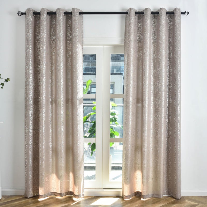 TERLYTEX Silver Taupe Curtains 84 Inches Long for Living Room, Metallic Silver Foil Spray Spots Light Filtering Window Curtain Panels, Grommet Privacy Semi-Sheer Curtains, 52 x 84 Inch, 2 Panels - Image 2