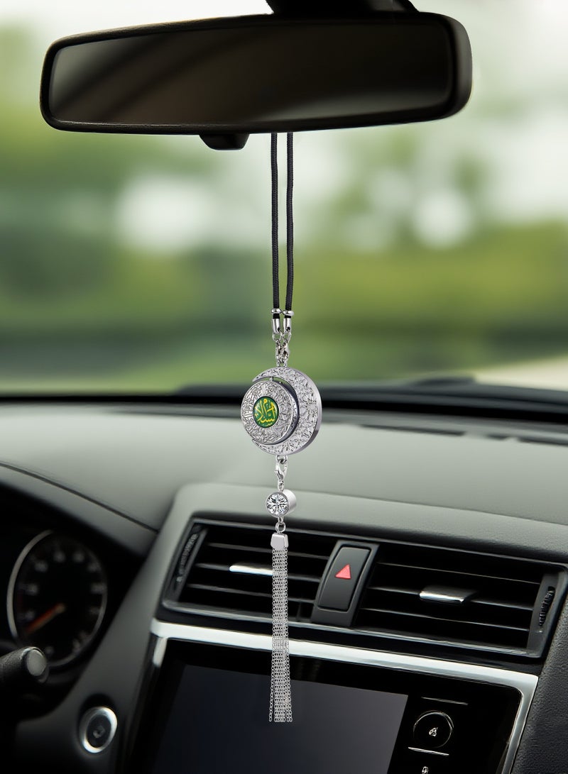 Islamic metal car accessories, Arab line art accessories, high-end metal accessories, religious accessories - Islamic car rearview mirror accessories (silver circular ring) - Image 4