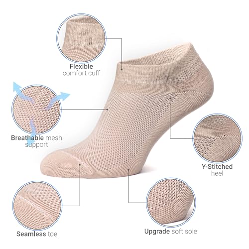 Duna Premium Womens Socks, Ultra Thin Breathable Cotton Socks for Women, Athletic Running Low Cut No Show Ankle Socks - 4 Pairs, Beige - Image 2