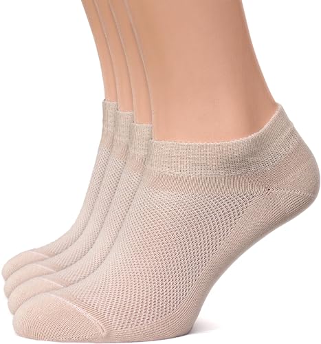 Duna Premium Womens Socks, Ultra Thin Breathable Cotton Socks for Women, Athletic Running Low Cut No Show Ankle Socks - 4 Pairs, Beige - Image 1