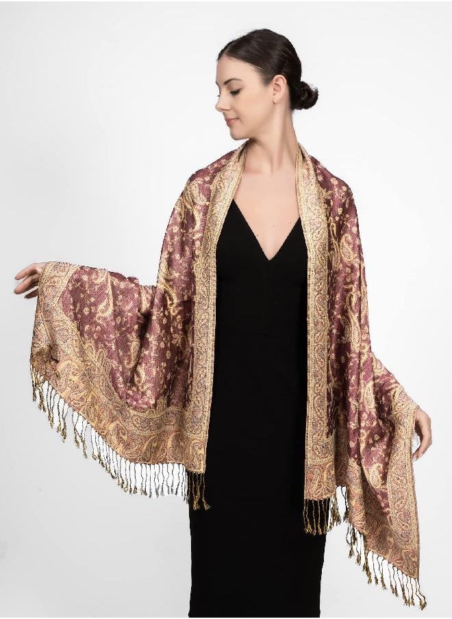 Achillea - Achillea Soft Silky Reversible Paisley Pashmina Shawl Wrap Scarf w/Fringes (Violet) - Image 1