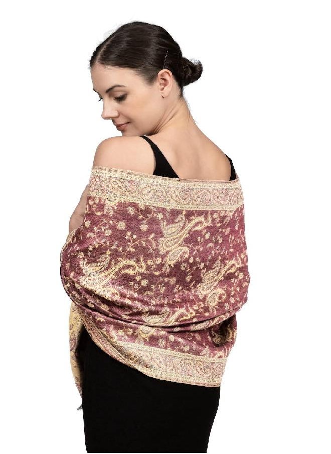 Achillea - Achillea Soft Silky Reversible Paisley Pashmina Shawl Wrap Scarf w/Fringes (Violet) - Image 1