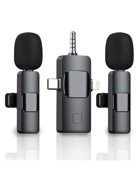 3 in 1 Wireless Lavalier Microphone for iPhone iPad Android,Cordless 8 Hours Lightweight Noise Reduction Crystal Clear Sound for Recording, Live Streaming, Interview, Vlog