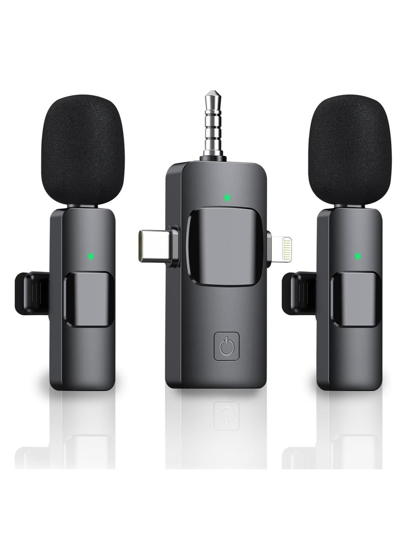3 in 1 Wireless Lavalier Microphone for iPhone iPad Android,Cordless 8 Hours Lightweight Noise Reduction Crystal Clear Sound for Recording, Live Streaming, Interview, Vlog