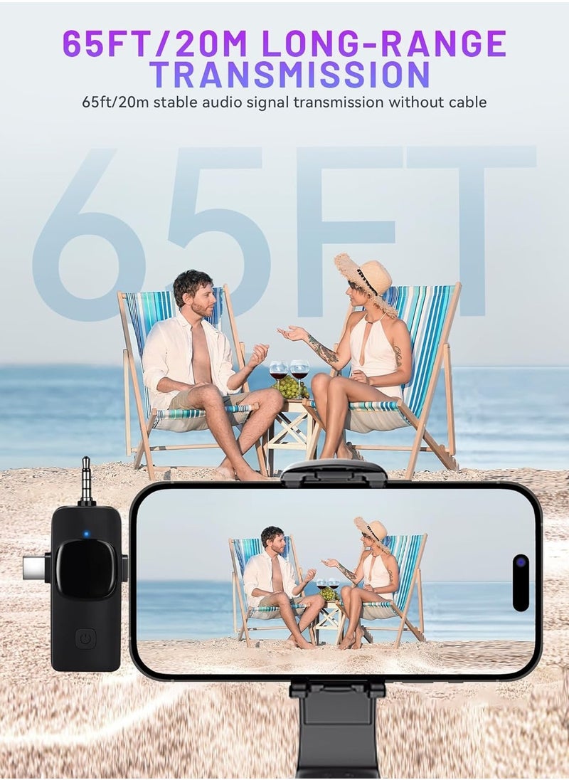 3 in 1 Wireless Lavalier Microphone for iPhone iPad Android,Cordless 8 Hours Lightweight Noise Reduction Crystal Clear Sound for Recording, Live Streaming, Interview, Vlog