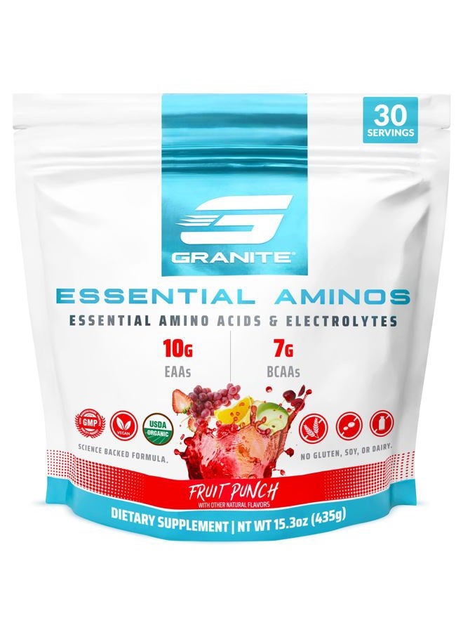 Granite Supplements Granite Essential Amino Acids Powder for Muscle Recovery and Growth with 10g EAAs and 7g BCAAs - Soy-Free, Gluten-Free, 448g (30 Servings), Fruit Punch Flavor - Image 1