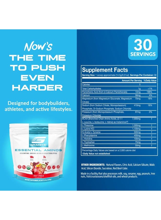 Granite Supplements Granite Essential Amino Acids Powder for Muscle Recovery and Growth with 10g EAAs and 7g BCAAs - Soy-Free, Gluten-Free, 448g (30 Servings), Fruit Punch Flavor - Image 3