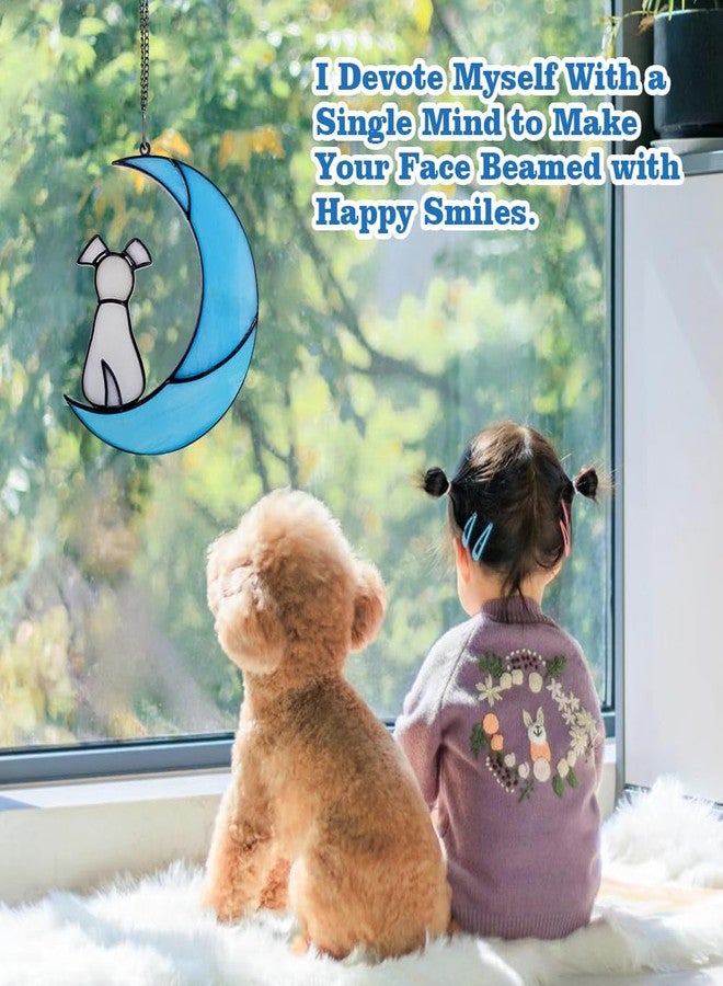 Abnaok Stained Glass Dog Memorial Gifts for Dog Lovers, A Light Yellow Dog Decor on Blue Moon Window Hanging Suncatcher, Loss of Dog Sympathy Gift, Pet Sympathy Gifts for Dogs, Pet Memorial Gifts - Image 5