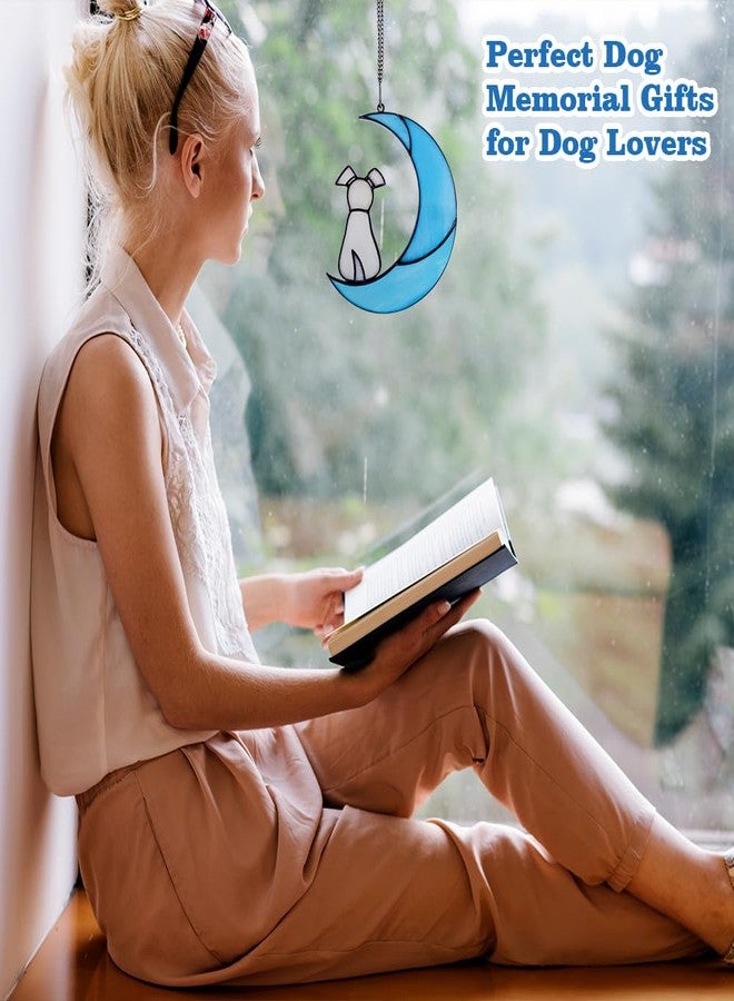 Abnaok Stained Glass Dog Memorial Gifts for Dog Lovers, A Light Yellow Dog Decor on Blue Moon Window Hanging Suncatcher, Loss of Dog Sympathy Gift, Pet Sympathy Gifts for Dogs, Pet Memorial Gifts - Image 4