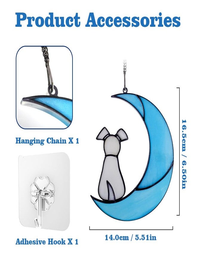 Abnaok Stained Glass Dog Memorial Gifts for Dog Lovers, A Light Yellow Dog Decor on Blue Moon Window Hanging Suncatcher, Loss of Dog Sympathy Gift, Pet Sympathy Gifts for Dogs, Pet Memorial Gifts - Image 2