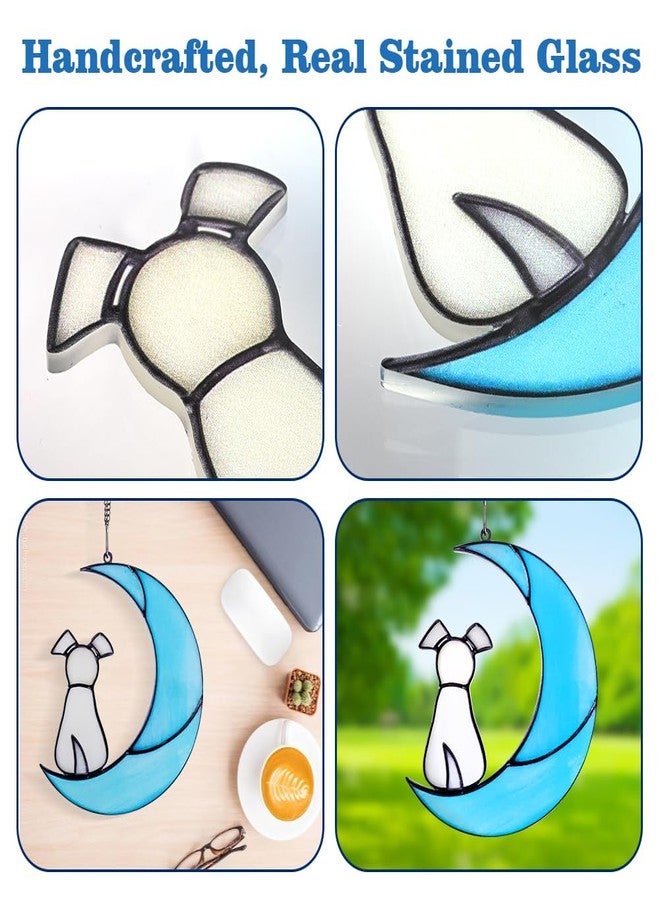 Abnaok Stained Glass Dog Memorial Gifts for Dog Lovers, A Light Yellow Dog Decor on Blue Moon Window Hanging Suncatcher, Loss of Dog Sympathy Gift, Pet Sympathy Gifts for Dogs, Pet Memorial Gifts - Image 3