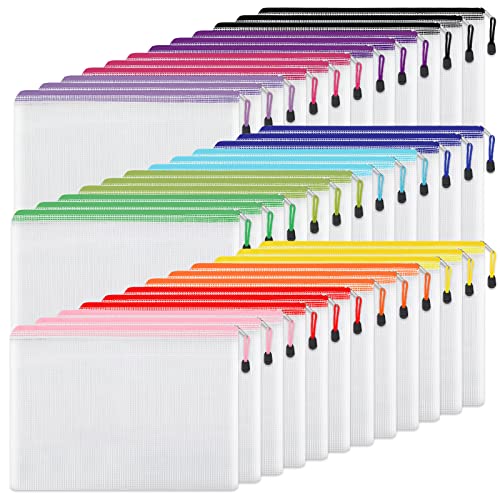 EOOUT 36pcs Pencil Pouch, Mesh Zipper Pouch Zipper Bags, 6x9 Inches Large Storage Bags for Organizing, 12 Colors Puzzle Bag Zipper File Bags for Office Supplies - Image 1