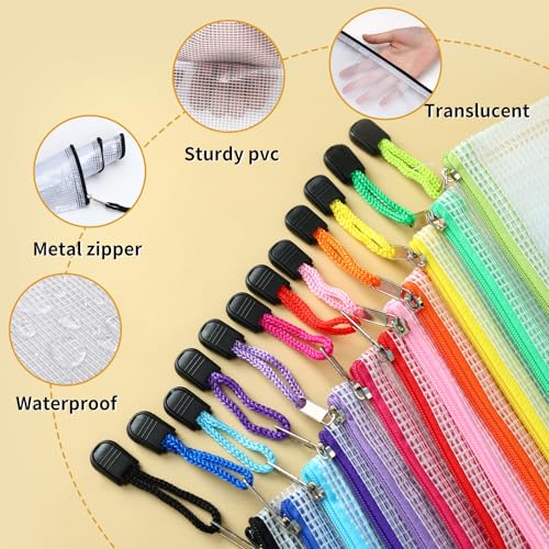 EOOUT 36pcs Pencil Pouch, Mesh Zipper Pouch Zipper Bags, 6x9 Inches Large Storage Bags for Organizing, 12 Colors Puzzle Bag Zipper File Bags for Office Supplies - Image 3