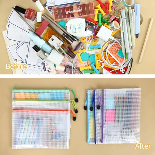 EOOUT 36pcs Pencil Pouch, Mesh Zipper Pouch Zipper Bags, 6x9 Inches Large Storage Bags for Organizing, 12 Colors Puzzle Bag Zipper File Bags for Office Supplies - Image 5