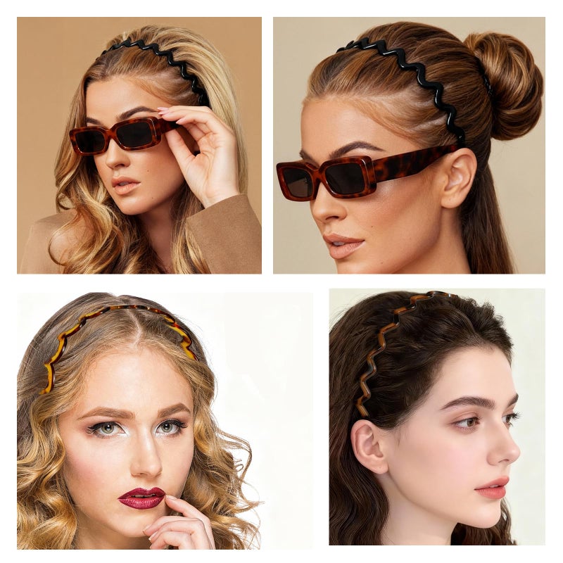 TOSEFES 2025 Zigzag Headbands for Women, 2-Pack U-Shaped Hair Comb Headbands, Non-Slip Slick-Back Hair Accessories, Black & Tortoise Recycled Plastic, Teeth Hairband for Everyday Styling & Workout - Image 5