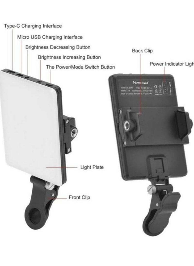 60 LED High Power Rechargeable Clip Fill Video Light with Front & Back Clip, Adjusted 3 Light Modes for Phone, iPhone, Android, iPad, Laptop, for Makeup, TikTok, Selfie, Vlog, Video Conference  - Image 4