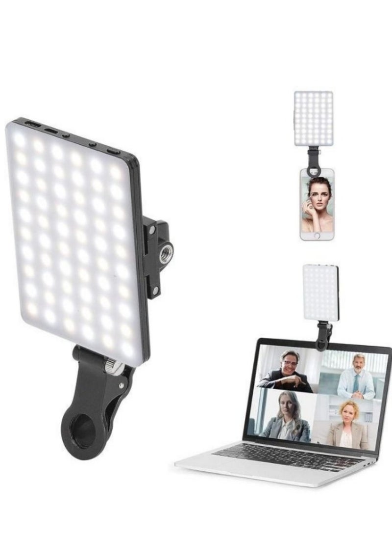 60 LED High Power Rechargeable Clip Fill Video Light with Front & Back Clip, Adjusted 3 Light Modes for Phone, iPhone, Android, iPad, Laptop, for Makeup, TikTok, Selfie, Vlog, Video Conference  - Image 1