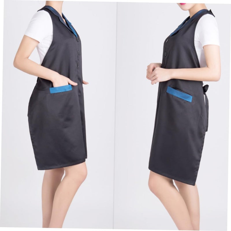 Lurrose Barber Apron with Pockets Blue Stylish Hair Cutting Smock for Salon Professionals Comfortable Breathable Protective Barbers Uniform - Image 2