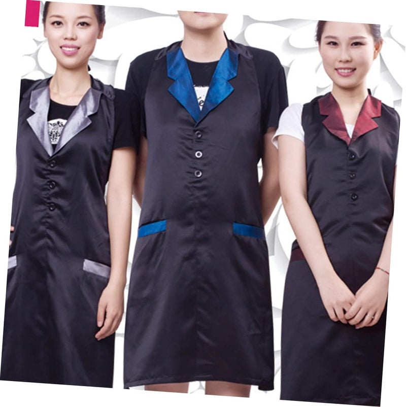 Lurrose Barber Apron with Pockets Blue Stylish Hair Cutting Smock for Salon Professionals Comfortable Breathable Protective Barbers Uniform - Image 3